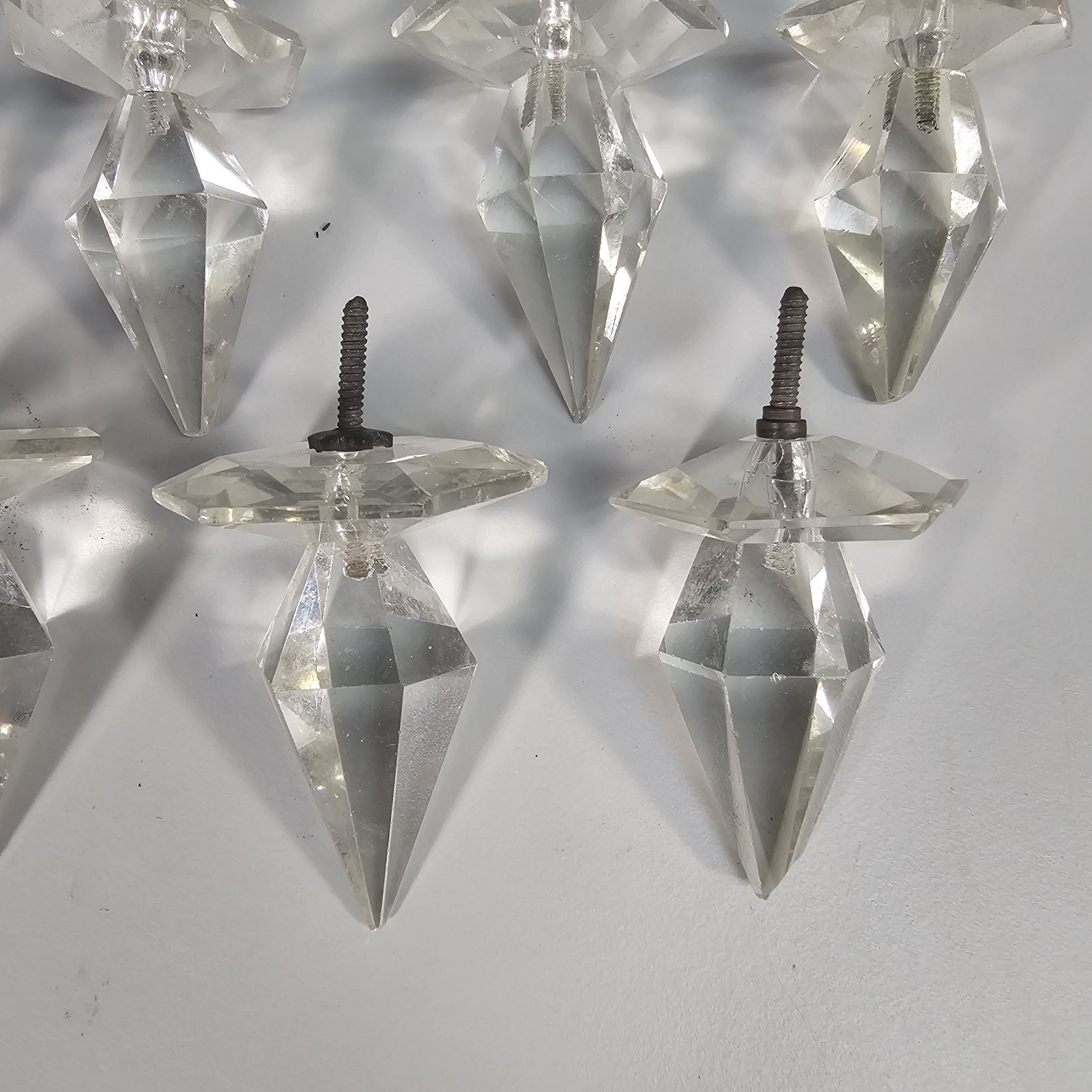 Drawer Pull Knobs Faceted Acrylic Set of 7 Clear Diamond Point Style Vintage
