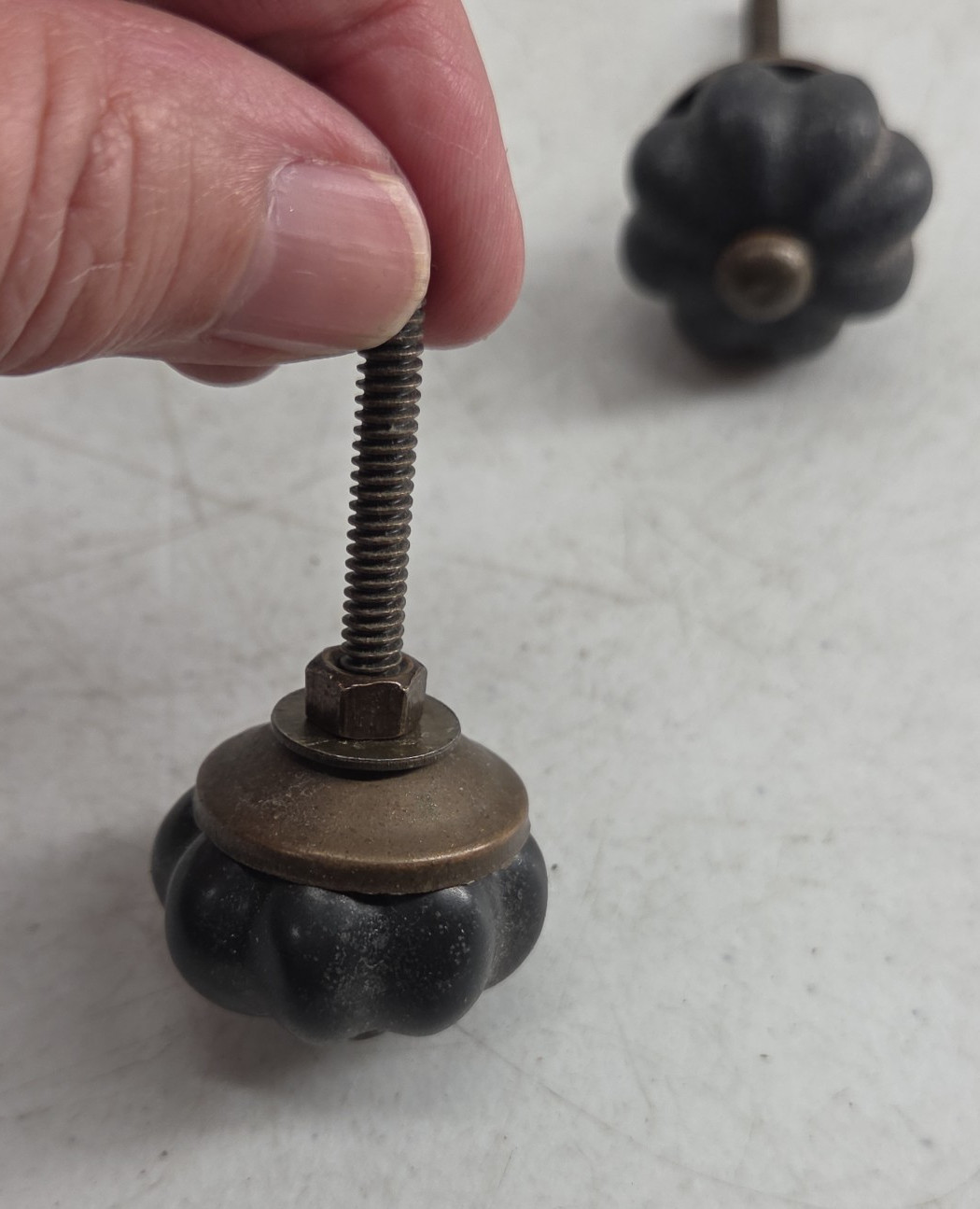 Vintage Lot of 6 Black Porcelain Floral Cabinet Knobs Drawer Pulls Handles