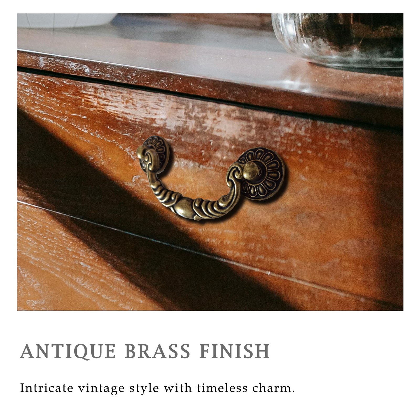 6 Pack Vintage Drop Bail Pulls, 3-1/2 Inch Hole Centers (90mm), Antique Brass Ca