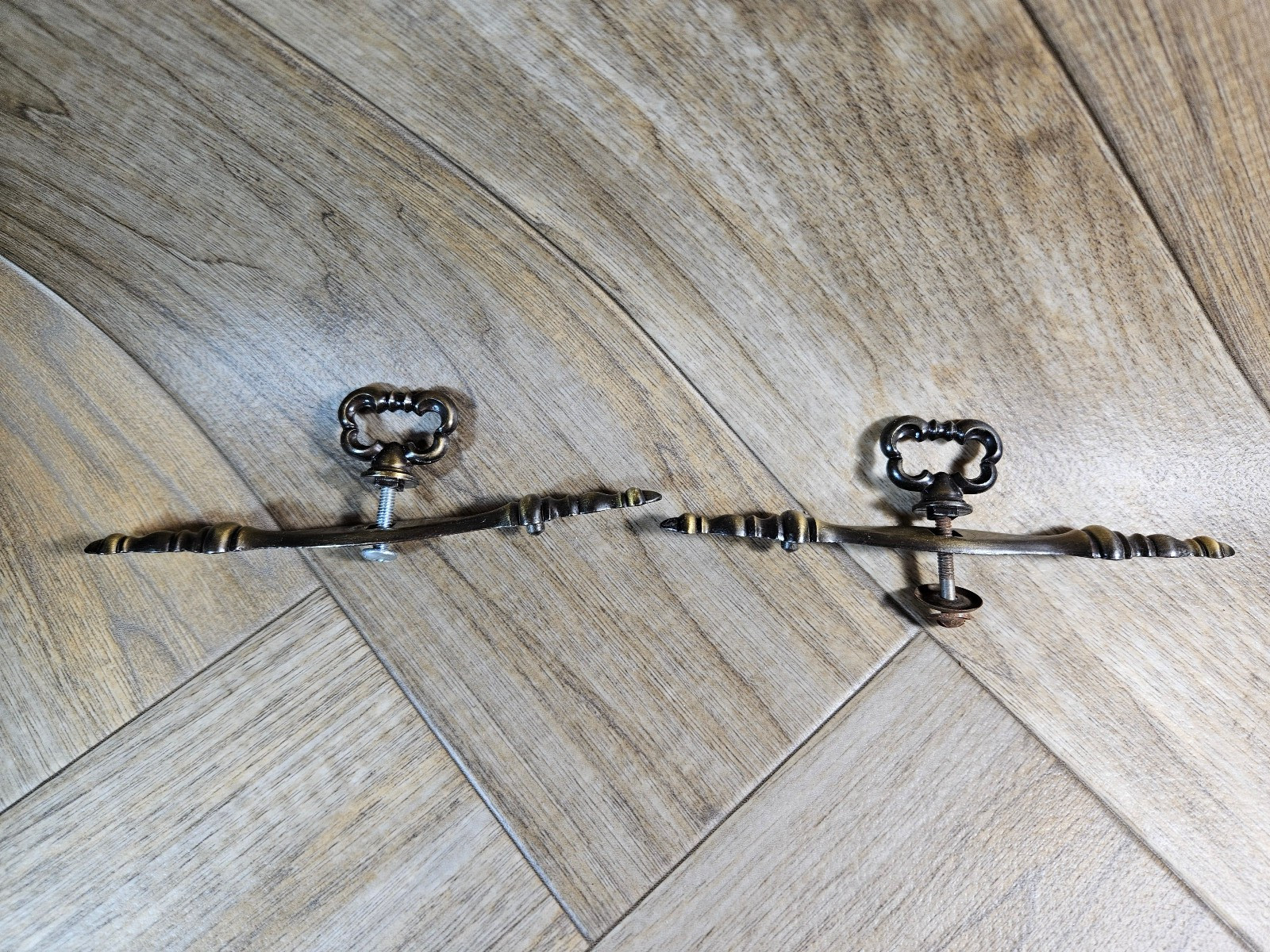 2 Vintage Faux Lock & Key Drawer Pulls – Antique Brass Tone Color