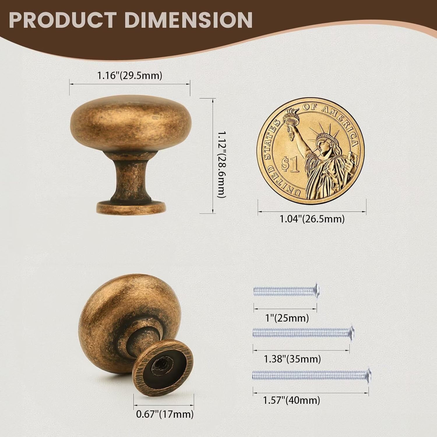 Rust-Resistant Antique Brass Drawer Knobs – 12 Vintage Style Cabinet Pulls