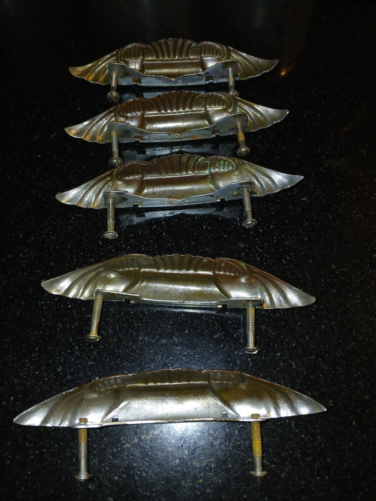 Art Deco 5 Metal Drawer Cup Pulls Finger Pulls 5.5 Inch Long