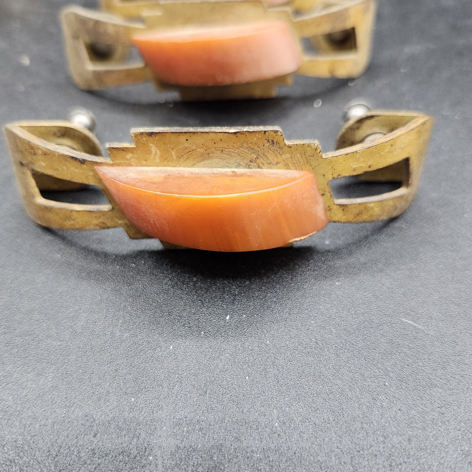 Vintage Art Deco Bakelite Brass Drawer Pull 1930s/40s Waterfall 3″OC- Read Ad