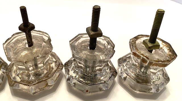 Set of 6 Antique Clear Glass 2″ Octagon Dresser/Cabinet Pulls/Knobs w/Screws