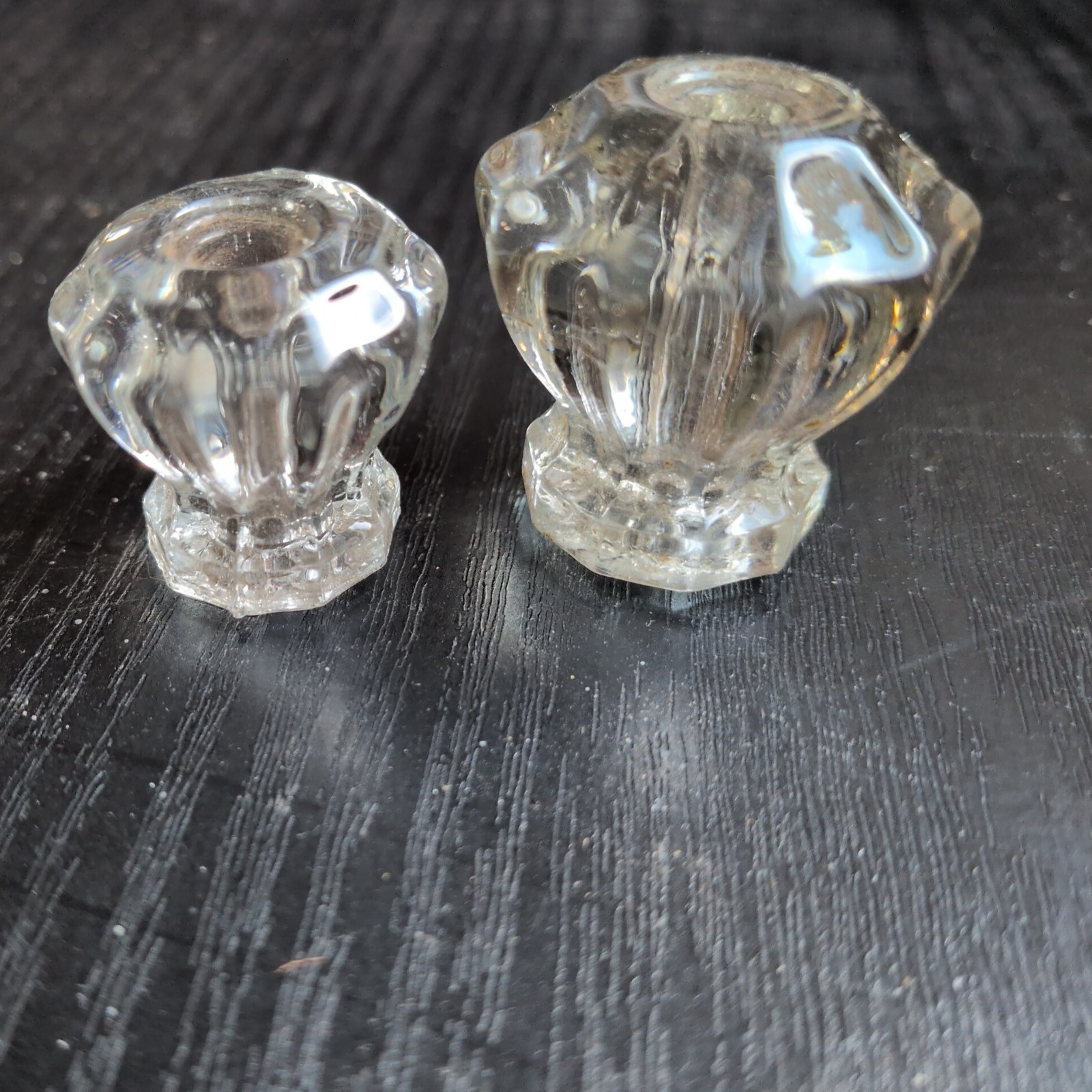 Lot Of 11 Vintage Clear Glass Dresser Pull Knobs Ten Facet