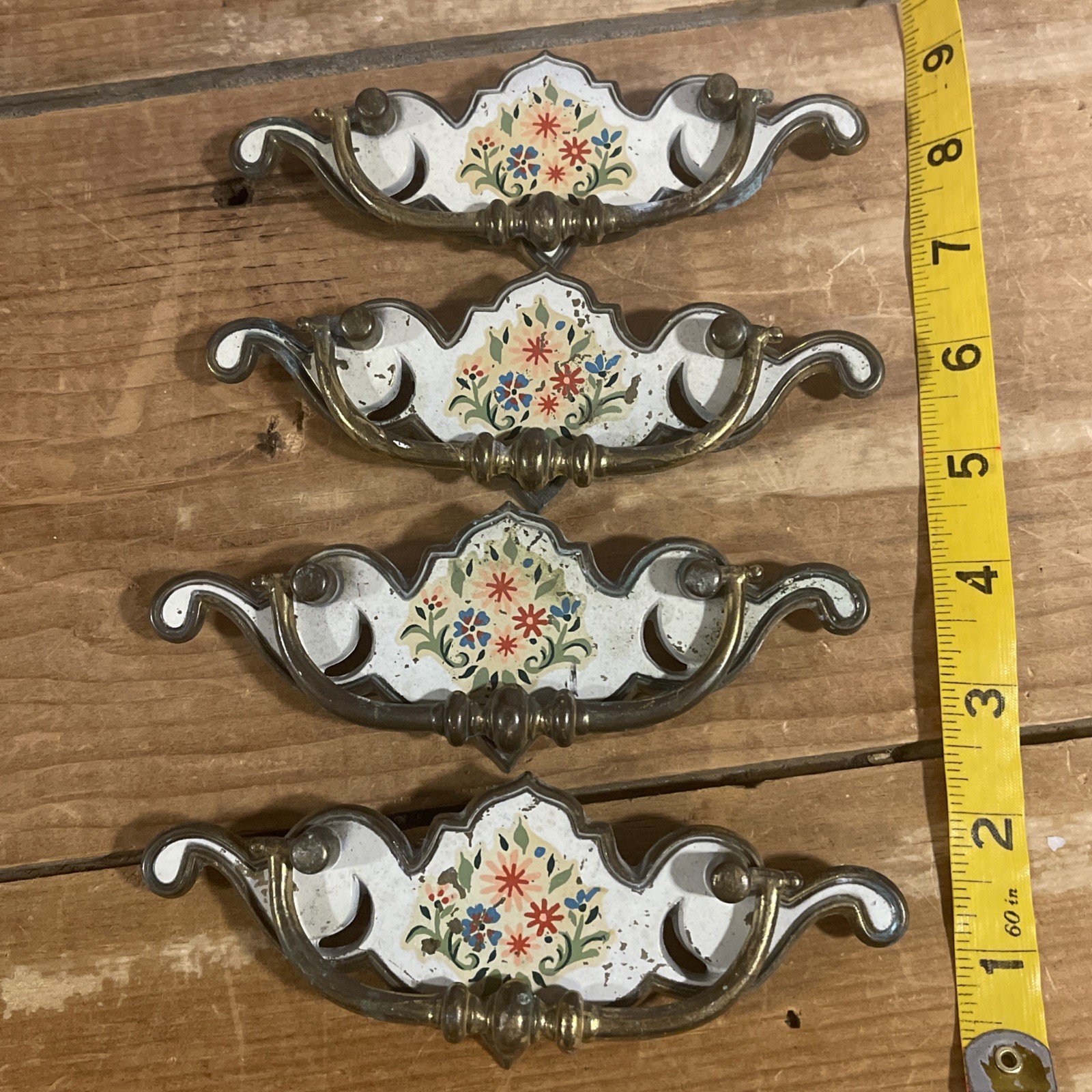 4 Vintage Porcelain Painted French Provincial Country Drawer Pulls Handles