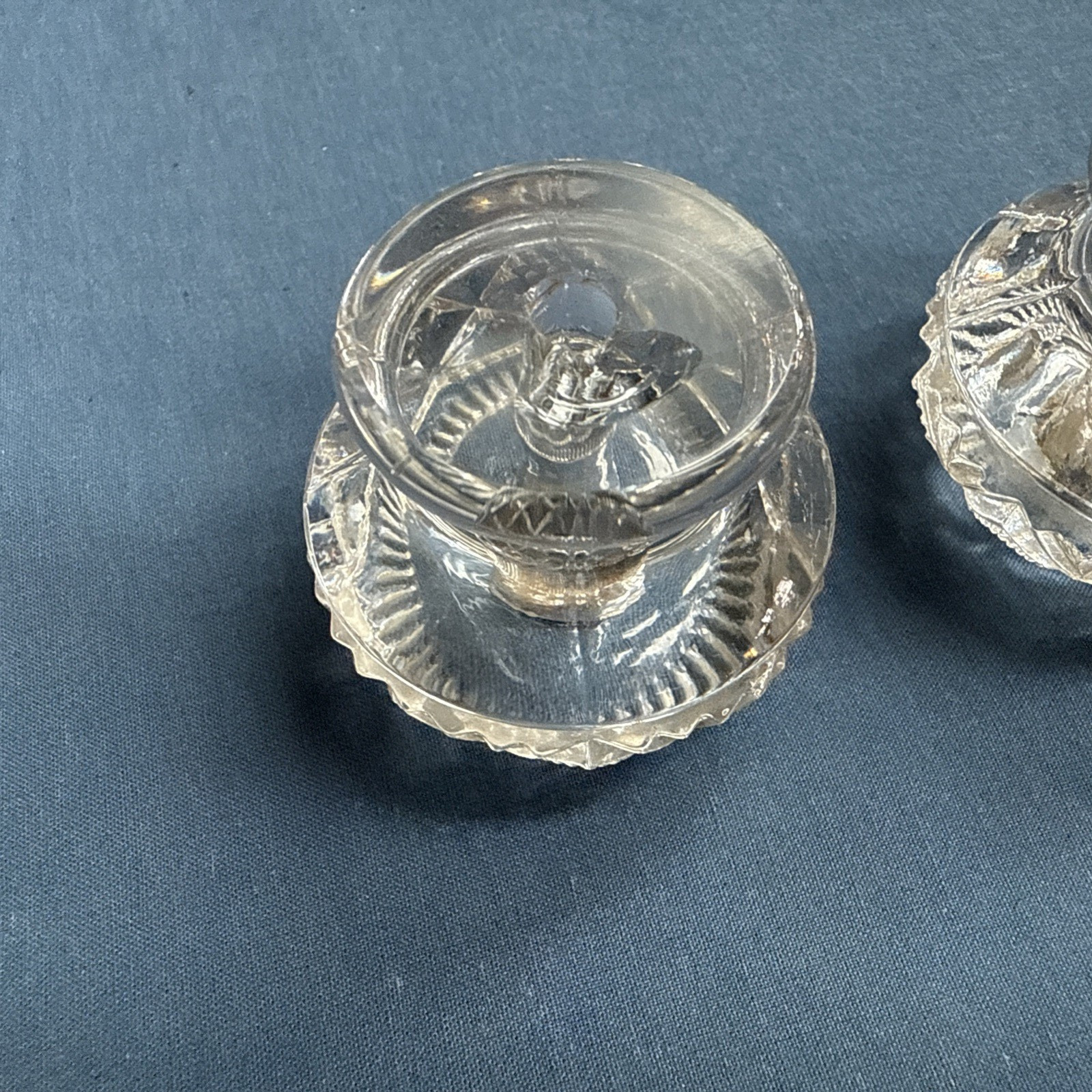 2 Antique Pressed Clear Glass Sandwich Drawer Pulls 1 3/4″ Original Posts