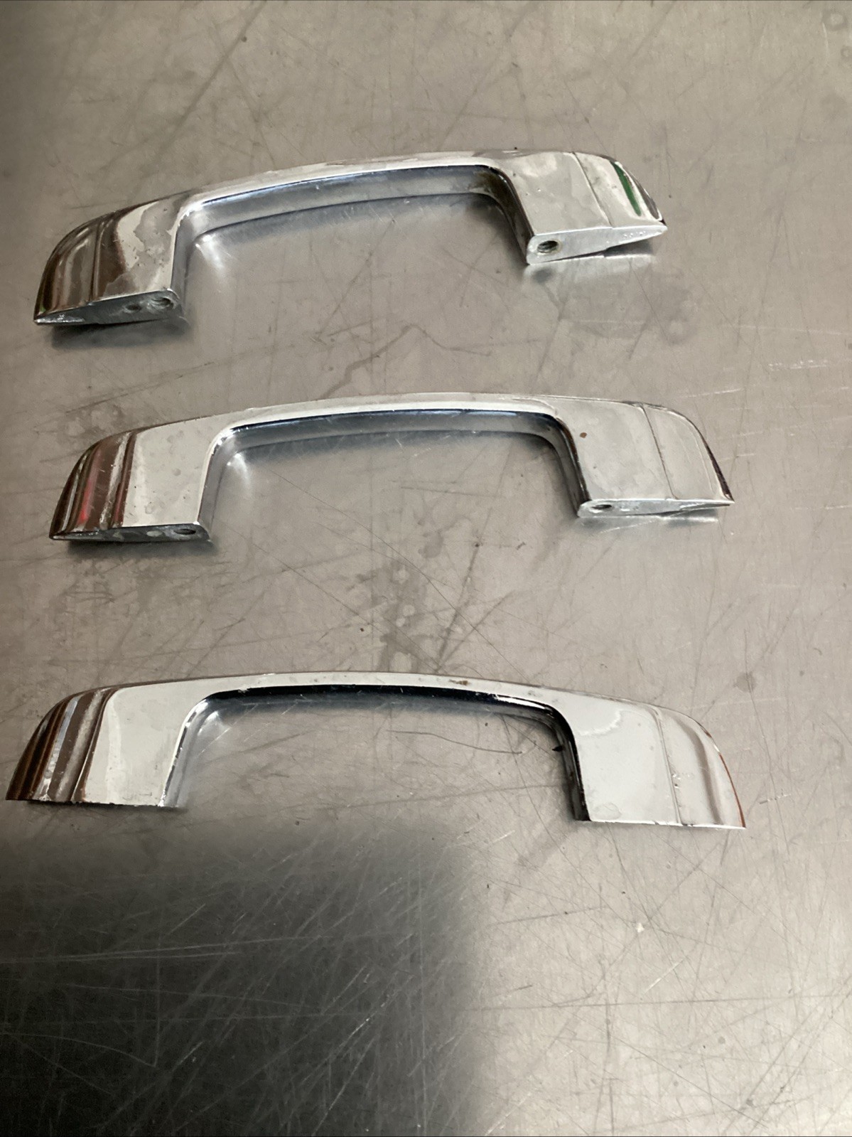 Lot of 3 Vintage Chrome Drawer Cabinet Pulls Handles Retro Art Deco 4.5”