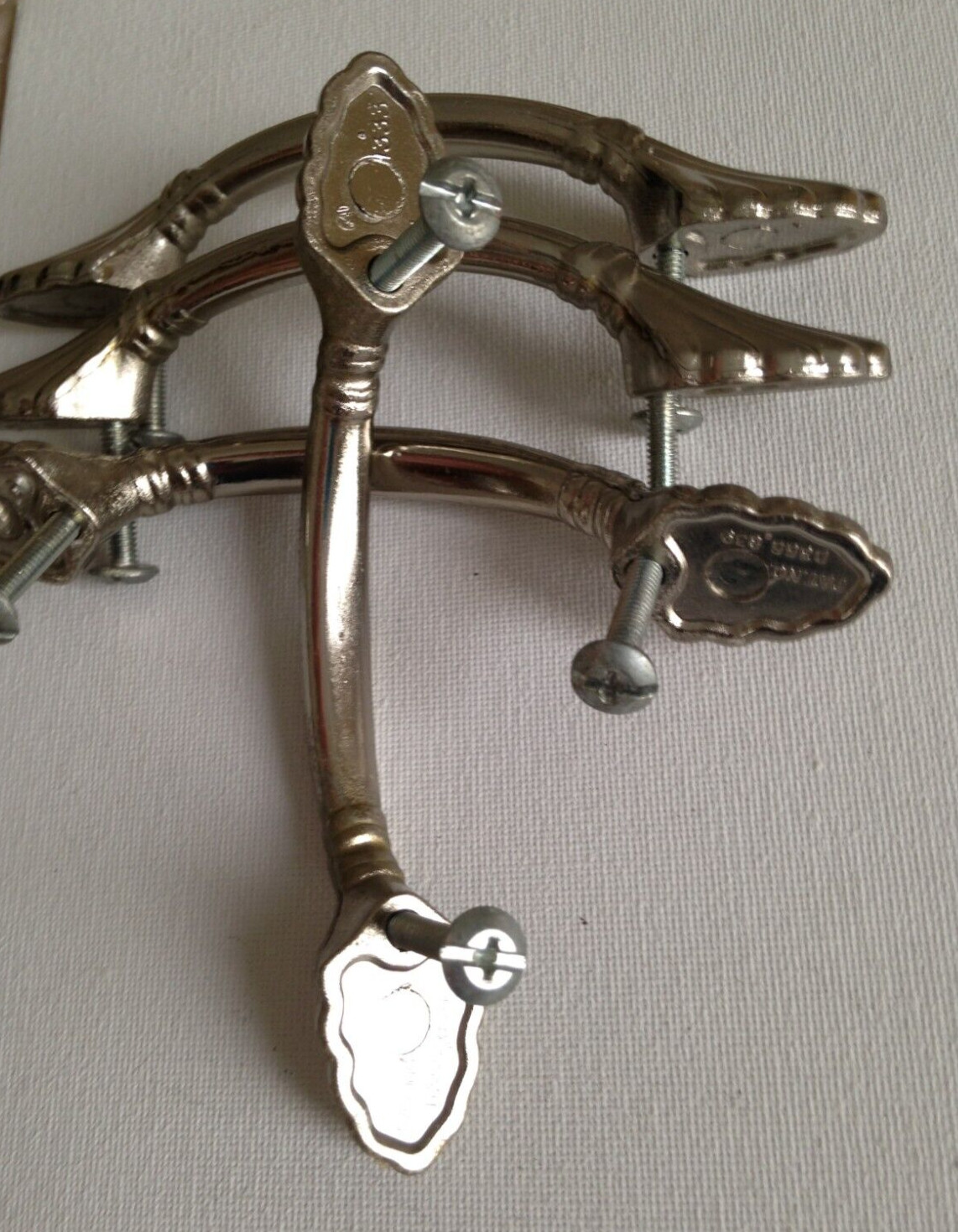 Vintag Art Deco Silver Tone Drawer Pulls Dresser Handle Set of 4 Pat No D355 839