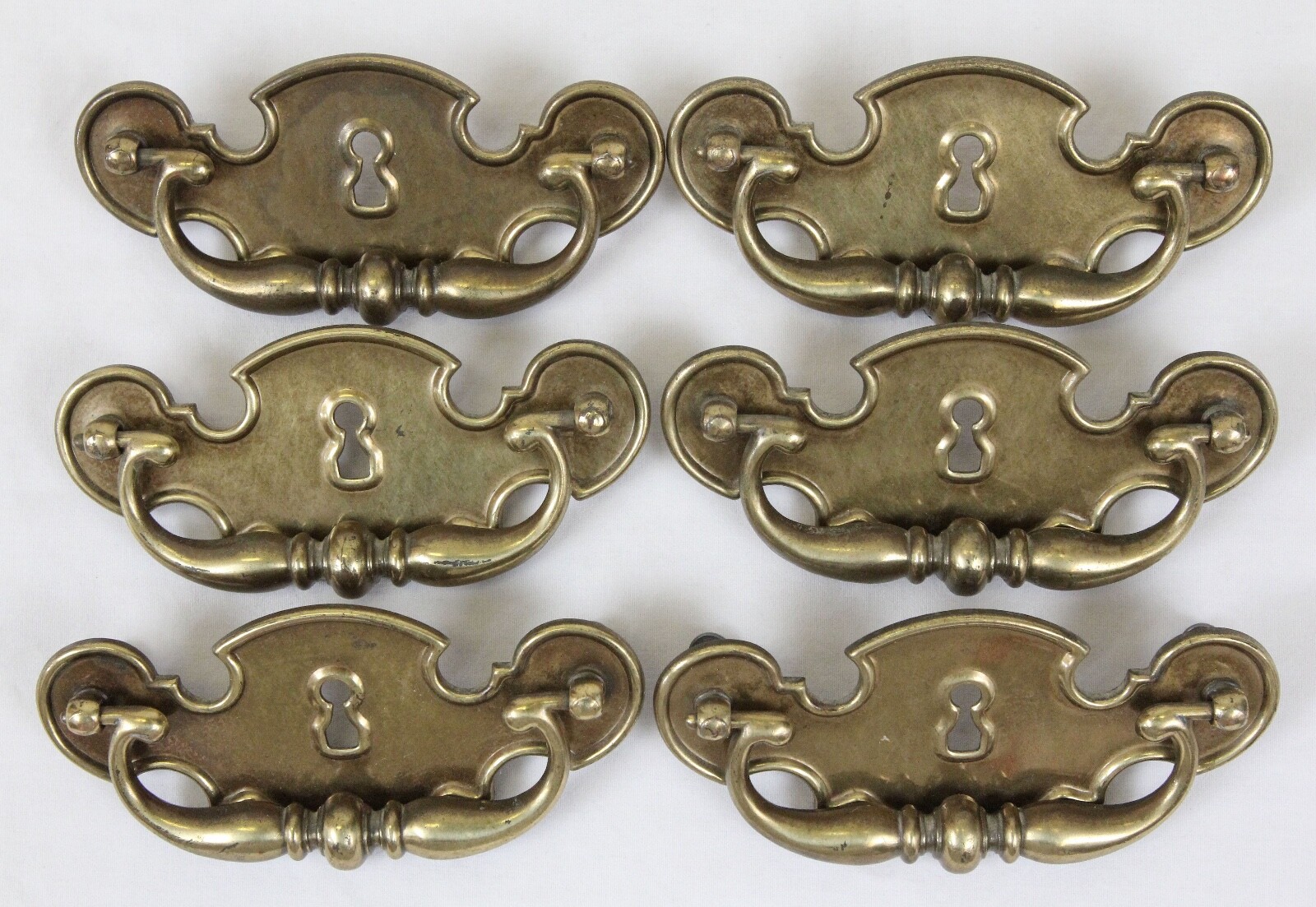 Lot of 6 Keeler Brass Co. KBC Drawer Handles Pulls Chippendale Batwing Keyhole