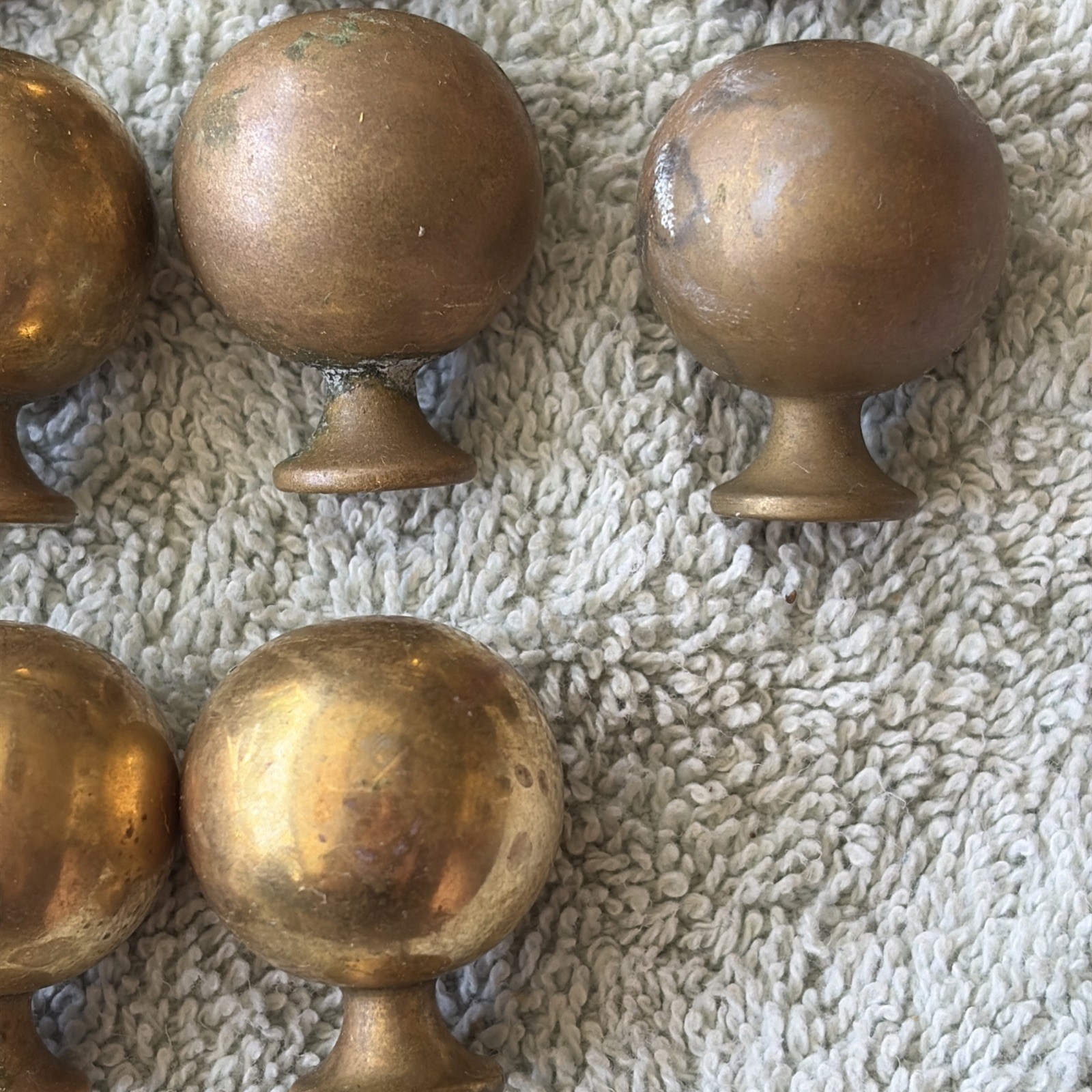 44 Brass Drawer One Inch Pulls, Round Cannon Ball Style Nice Patina!
