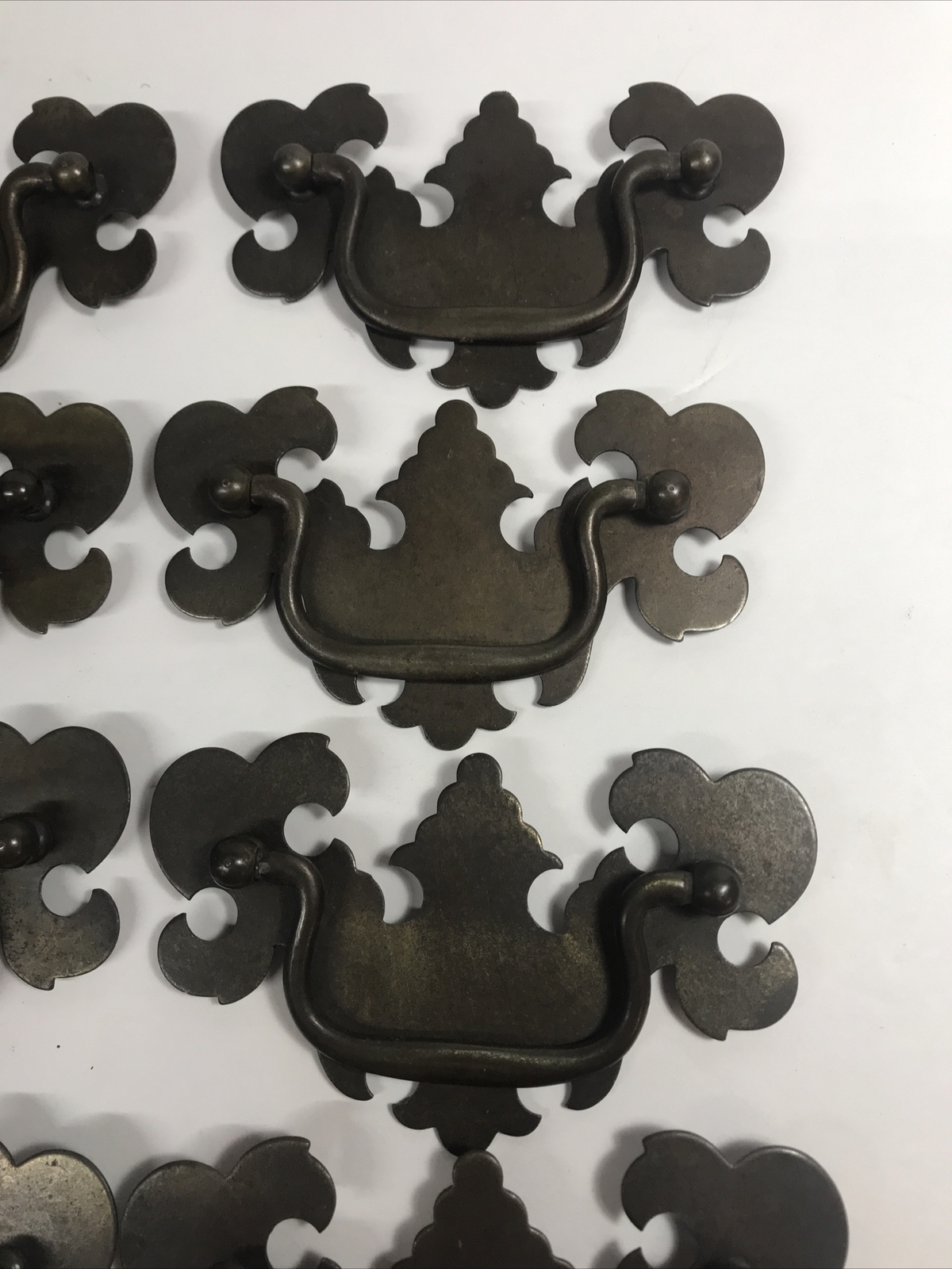 Vintage Drop Handle Drawer Pulls Chipenndale Batwing Brass Plated Steel 3” OC