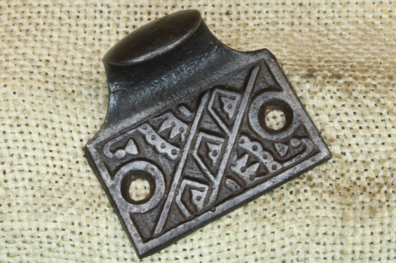 Old Window Sash Lift Pull Restored Cast Iron Eastlake Geometric Diagonal Pattern