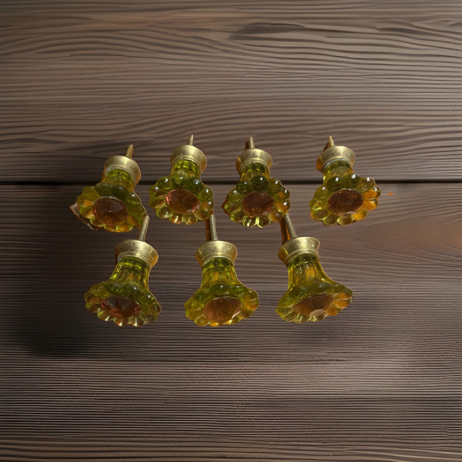 Vintage Floral Daisy Glass And Brass Cabinet Drawer Pull Knob W/ Hardware