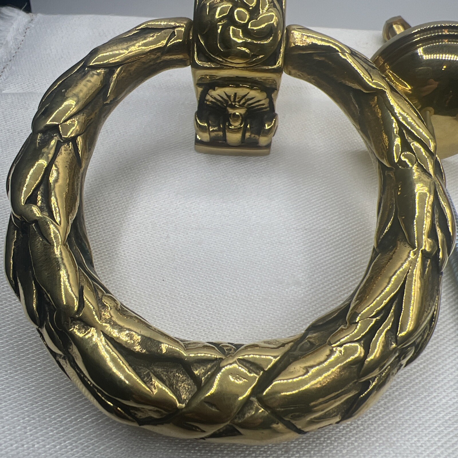 Brass French Victorian Knocker Drop Ring 4” Diameter Drawer pull Knob Set Of 2