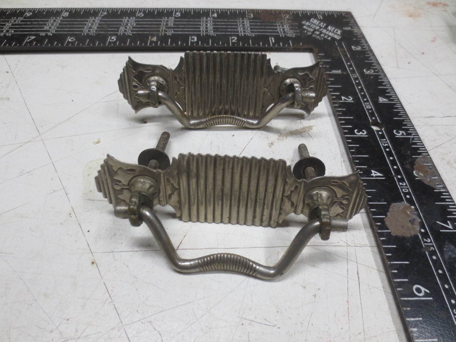 Antique Pair of Nickel Plated Brass Drawer Pulls – Salvage