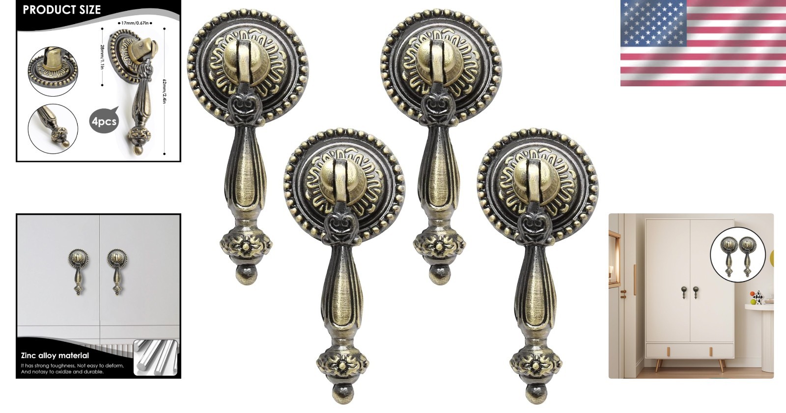 4 Pack Antique Bronze Drawer Pulls – Stylish Tear Drop Knobs for Furniture