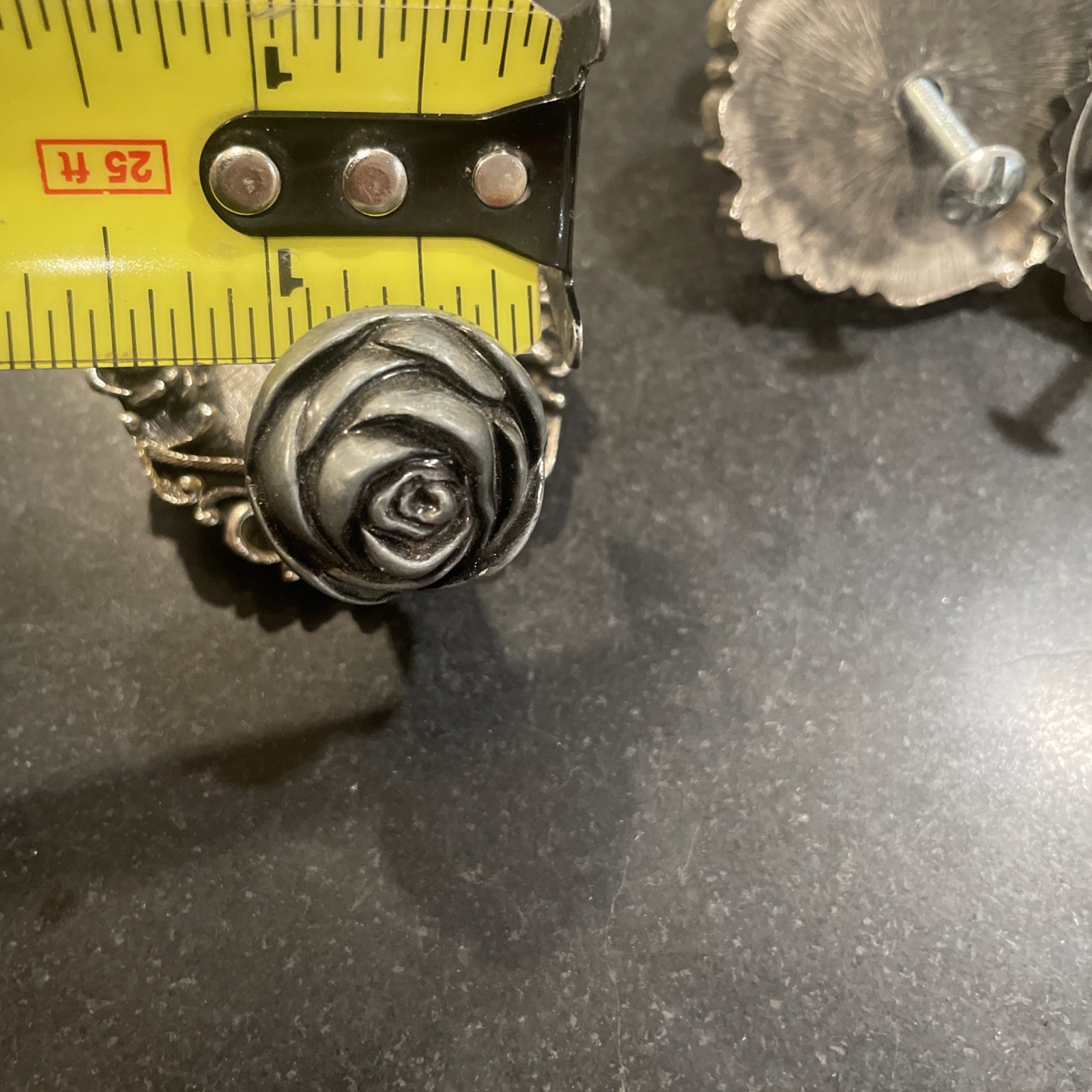 (5) Vtg French Provincial Drawer Dresser Knob Pull Metal Floral Rose 3D Design