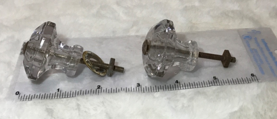 Antique Vintage Style Clear Glass Dresser Drawer Pulls Set Depression