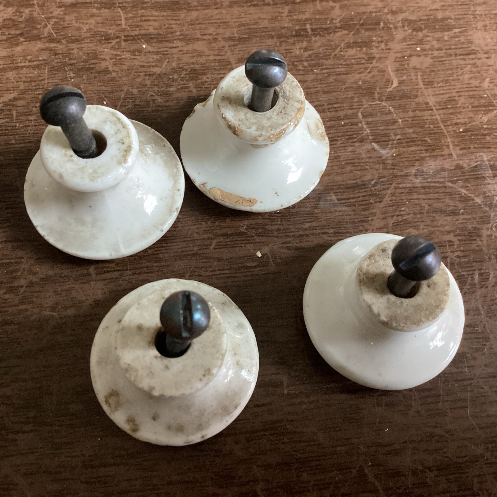 4 Antique Porcelain ceramic 1 Inch Drawer Pull W/screws