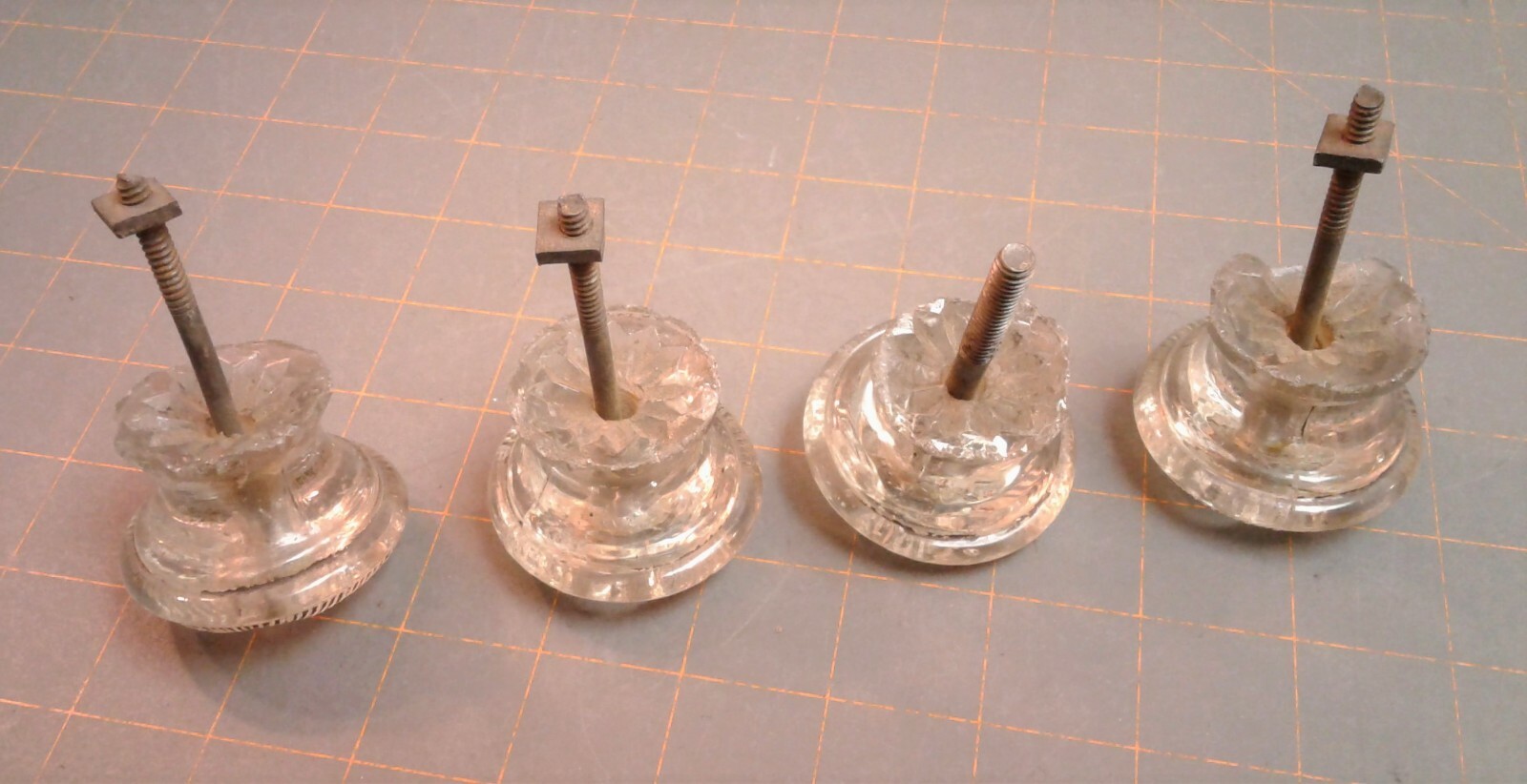 Set of 4 Antique Pressed Glass Chest of Drawer Pulls 1820s Era