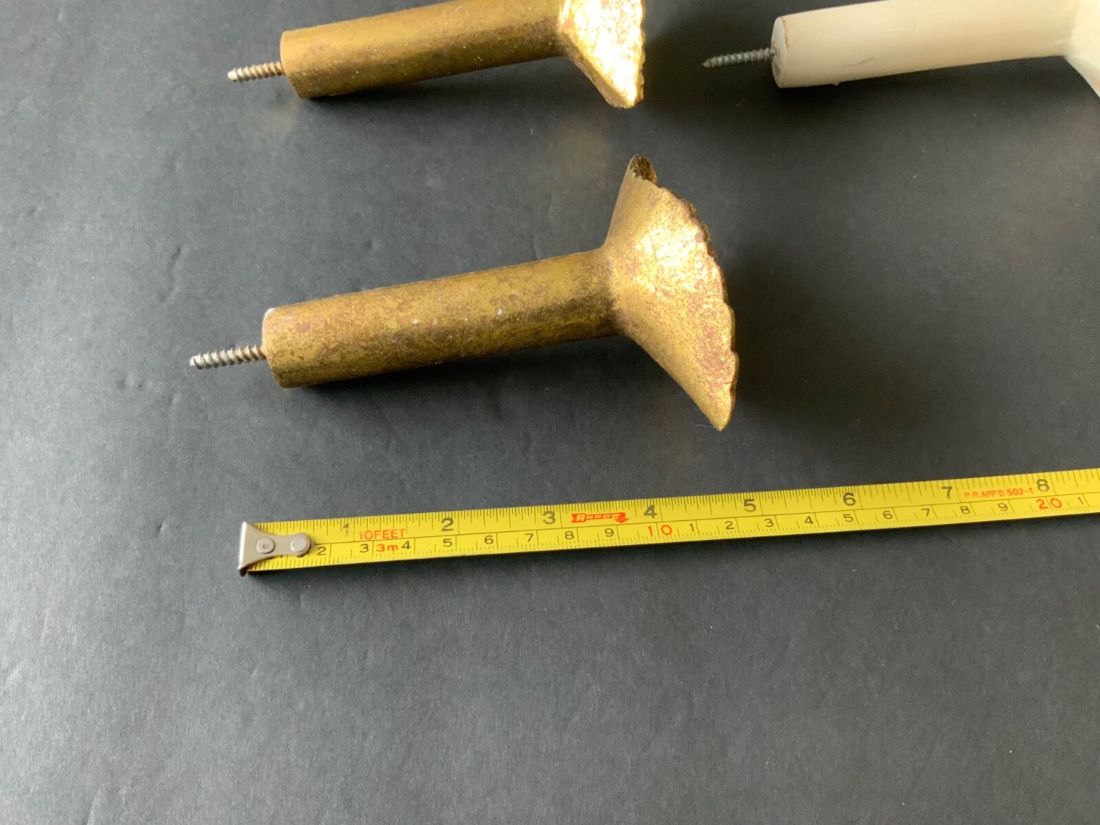 Set of Antique Painted Bin Dresser Drawer Pulls lot of 6 (4 gold 2 white)