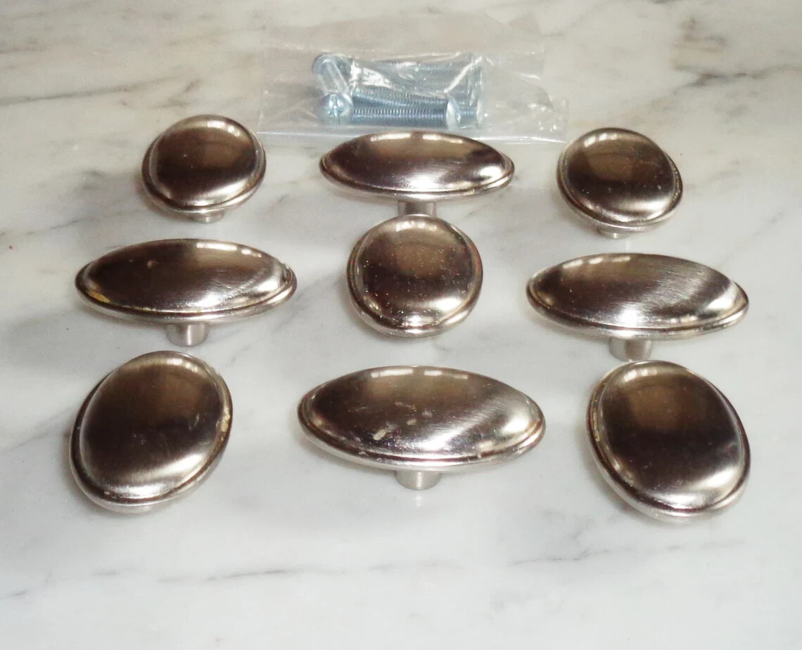 Oval Chrome Cabinet Drawer Pull Knobs 1 5/8 x 1 inch Set of 9
