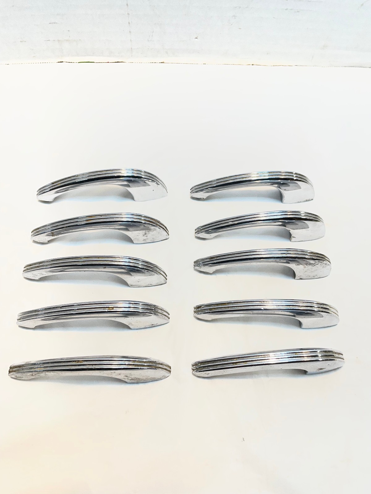 Vintage Chrome Drawer Pull Cabinet Door Handle Ribbed MCM Mid Century- Lot of 10