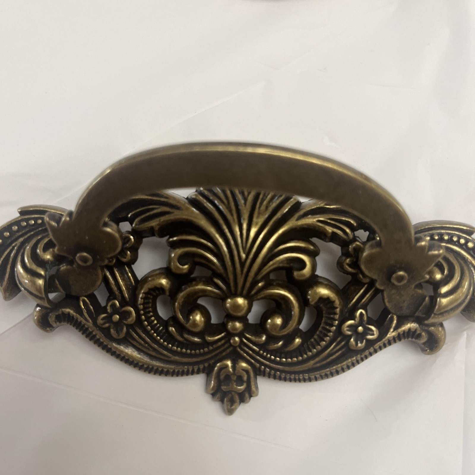 Vintage Hardware Drawer Pull Brass Bail Drop Handle Ornate Set Of 5