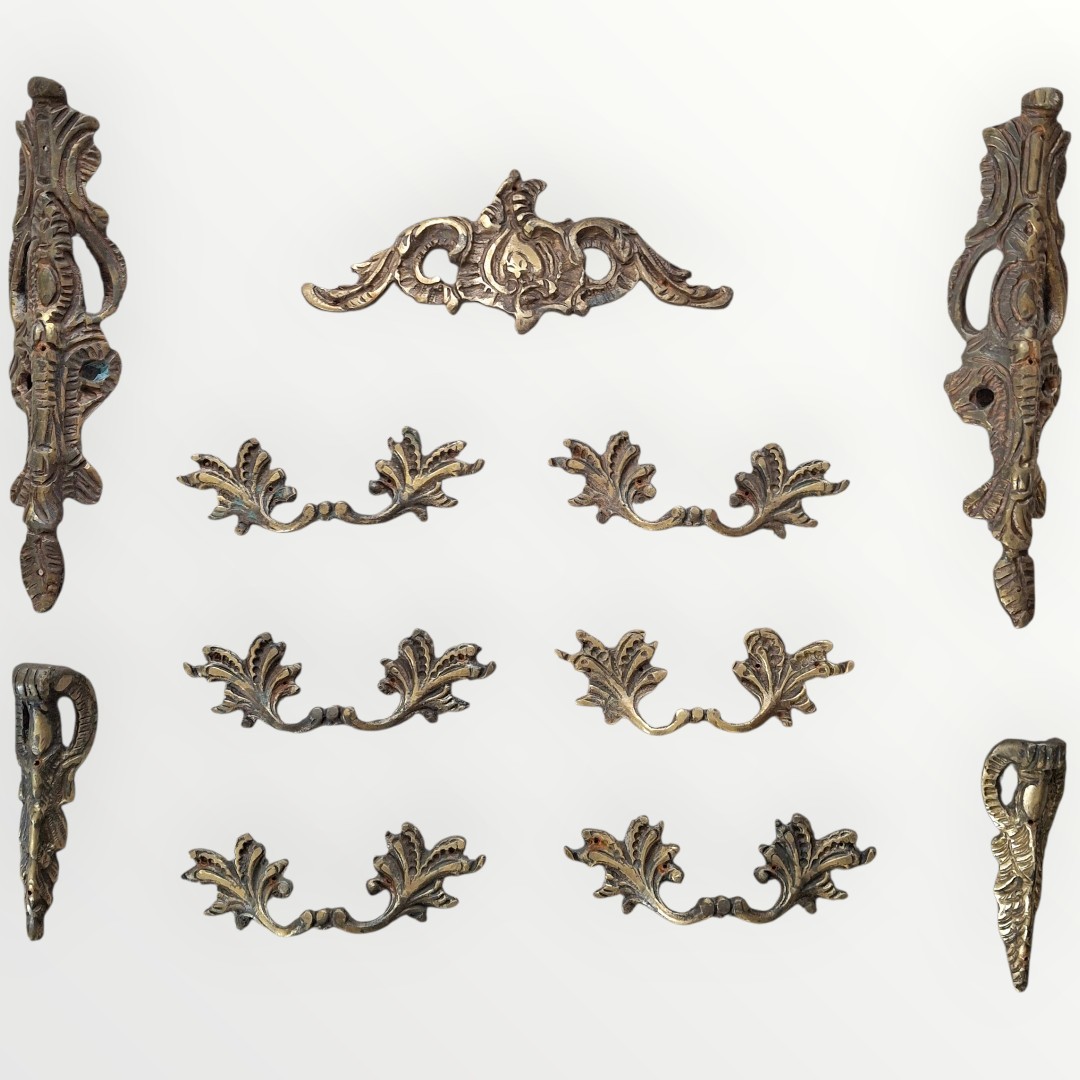 French Provincial Antique Furniture Hardware Brass 11 Pcs