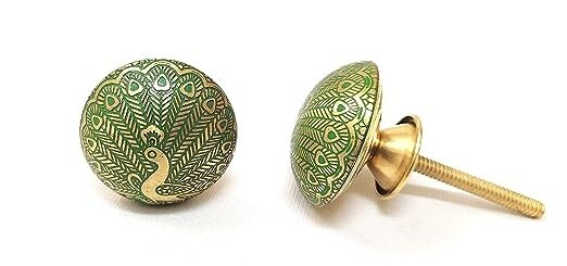 Peacock Design Multicolor Brass knob for Drawer Pull Cabinet (Size:6.5x4x4 CM)