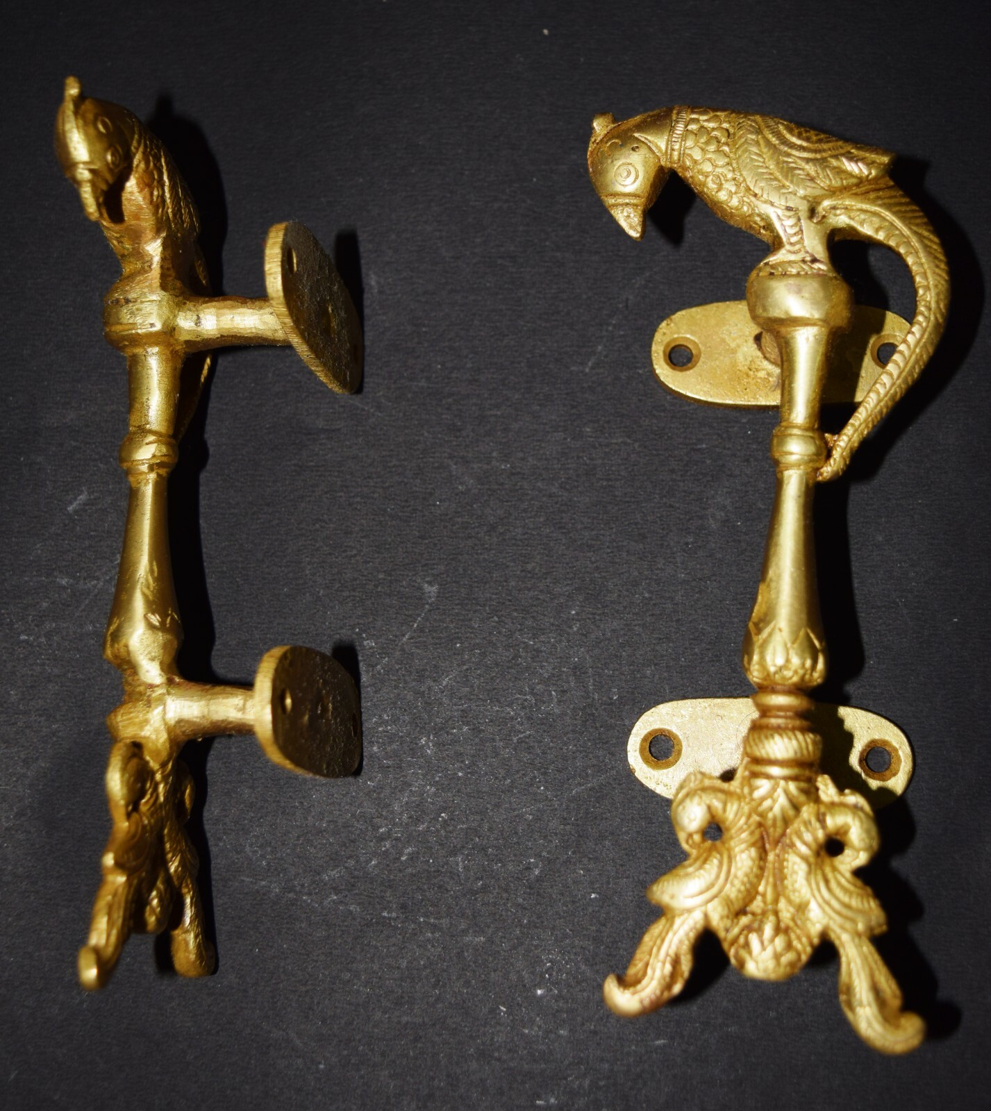 Peacock Door Handle Pair Brass Antique Style Almirah Pull With Dual Bird EK500