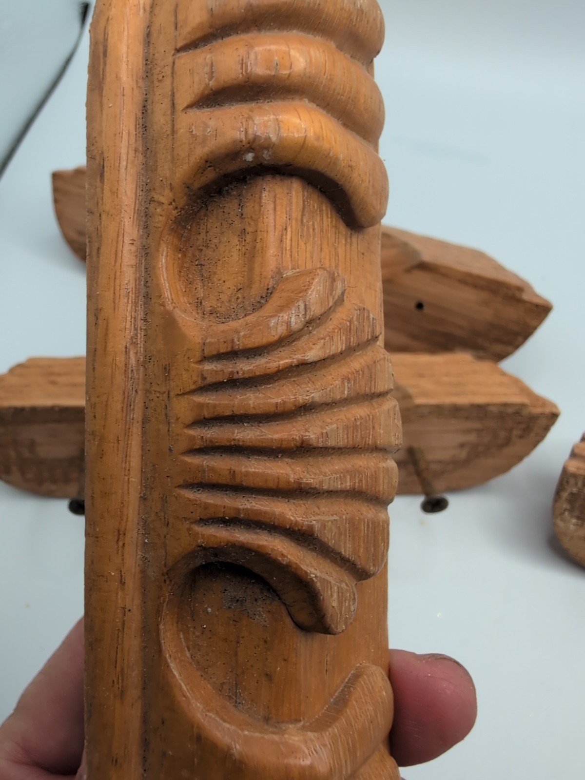 Vintage Art Deco Style Wood Oak Desk Drawer Pulls Handles Ornate Carved Lot of 6