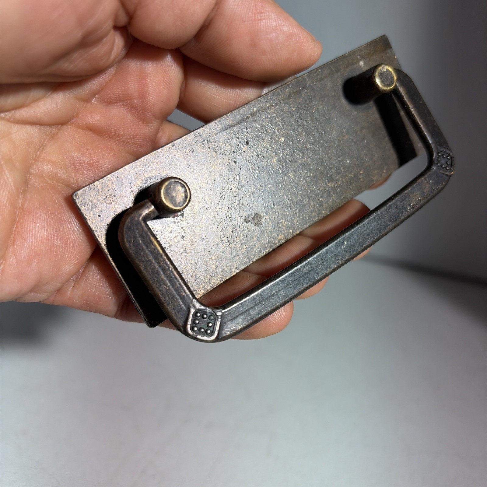 Vintage Single Mid Century Modern Bronze Drawer Bail Drop Pull Handle