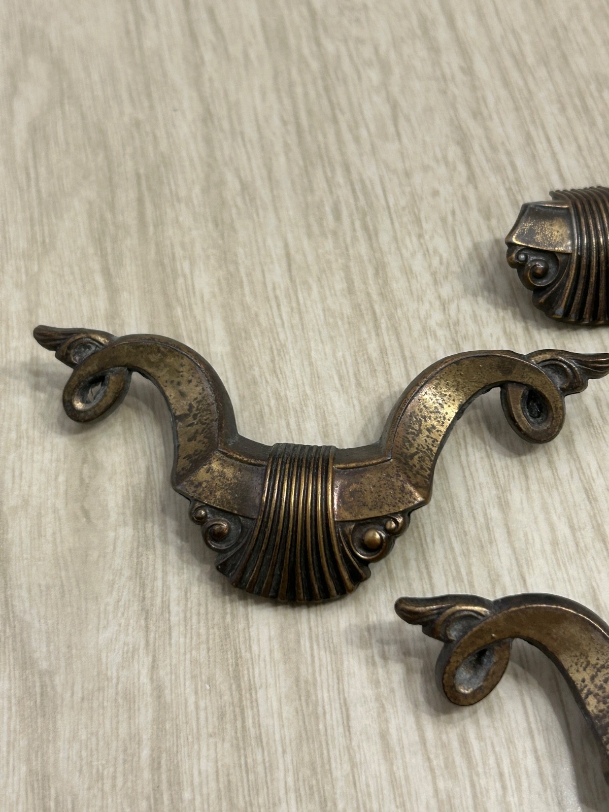 ART DECO Brass Drawer Pulls Set 7 AB London England