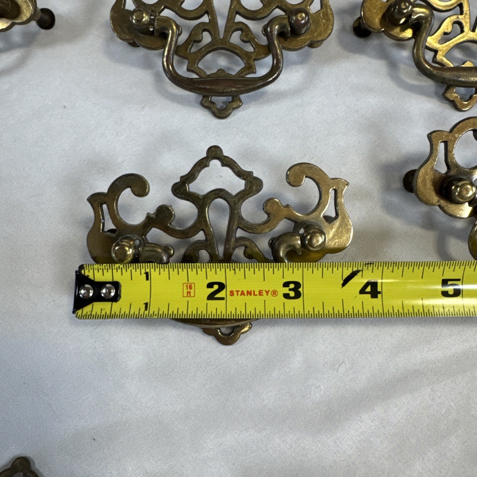 Lot of 12 Vintage Chippendale Style Drawer Drop Bail Pull Handle Brass Cont. B