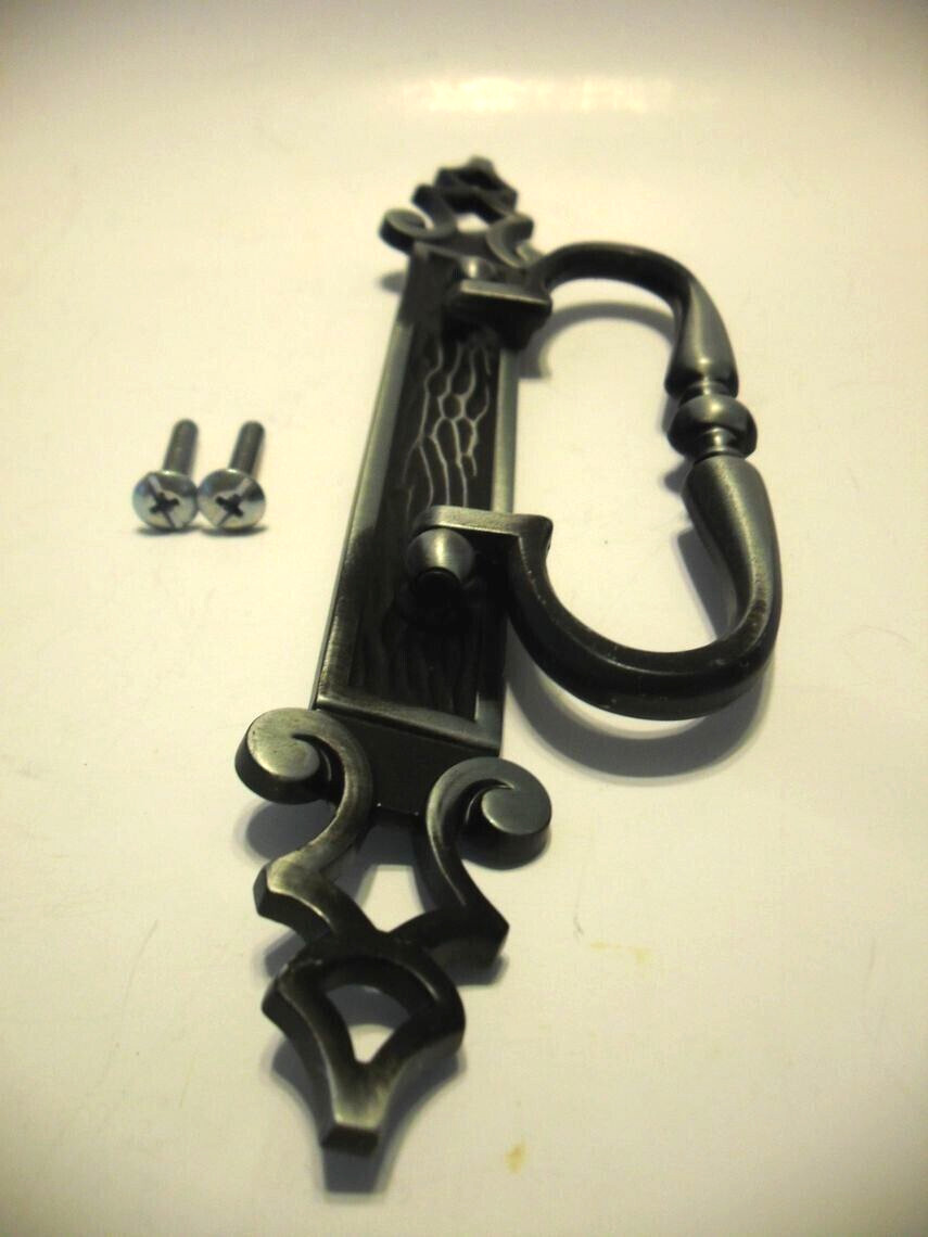 Vintage Silver/Pewter & Black Gothic Drawer Pull Drop Bale Dresser Handle