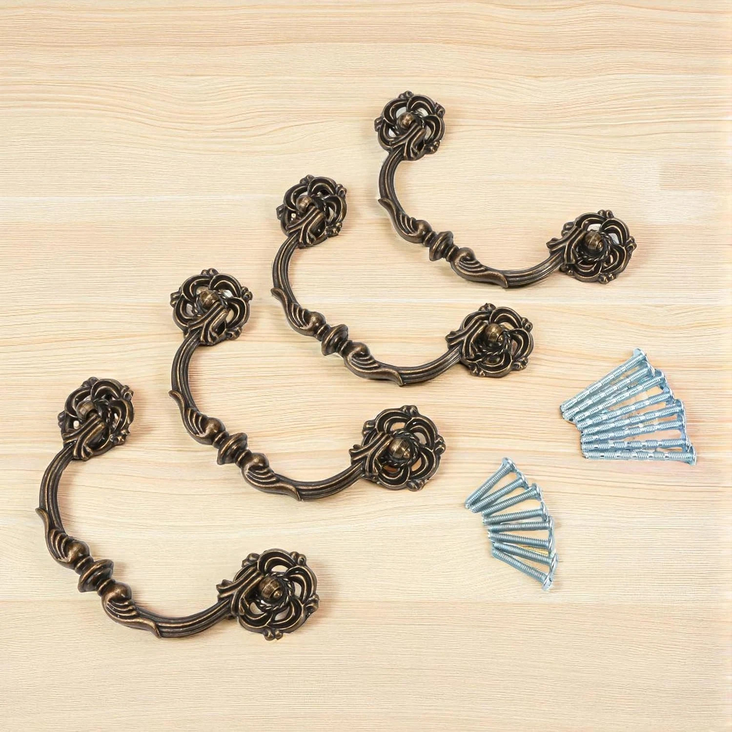 4-Pack 4.5″ C-C Antique Brass Drawer Pulls – Vintage Style Drop Bail Dresser Han