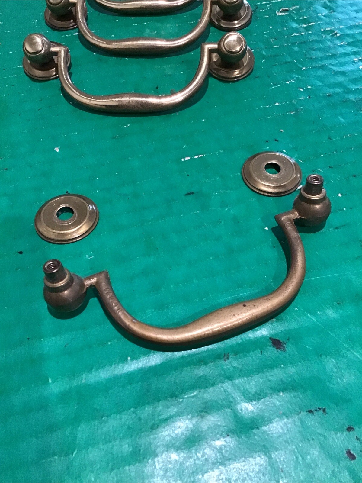 (4) Vintage KBC N-17070 drawer pull Fixed Drop Bail Brass Keeler / Backplate