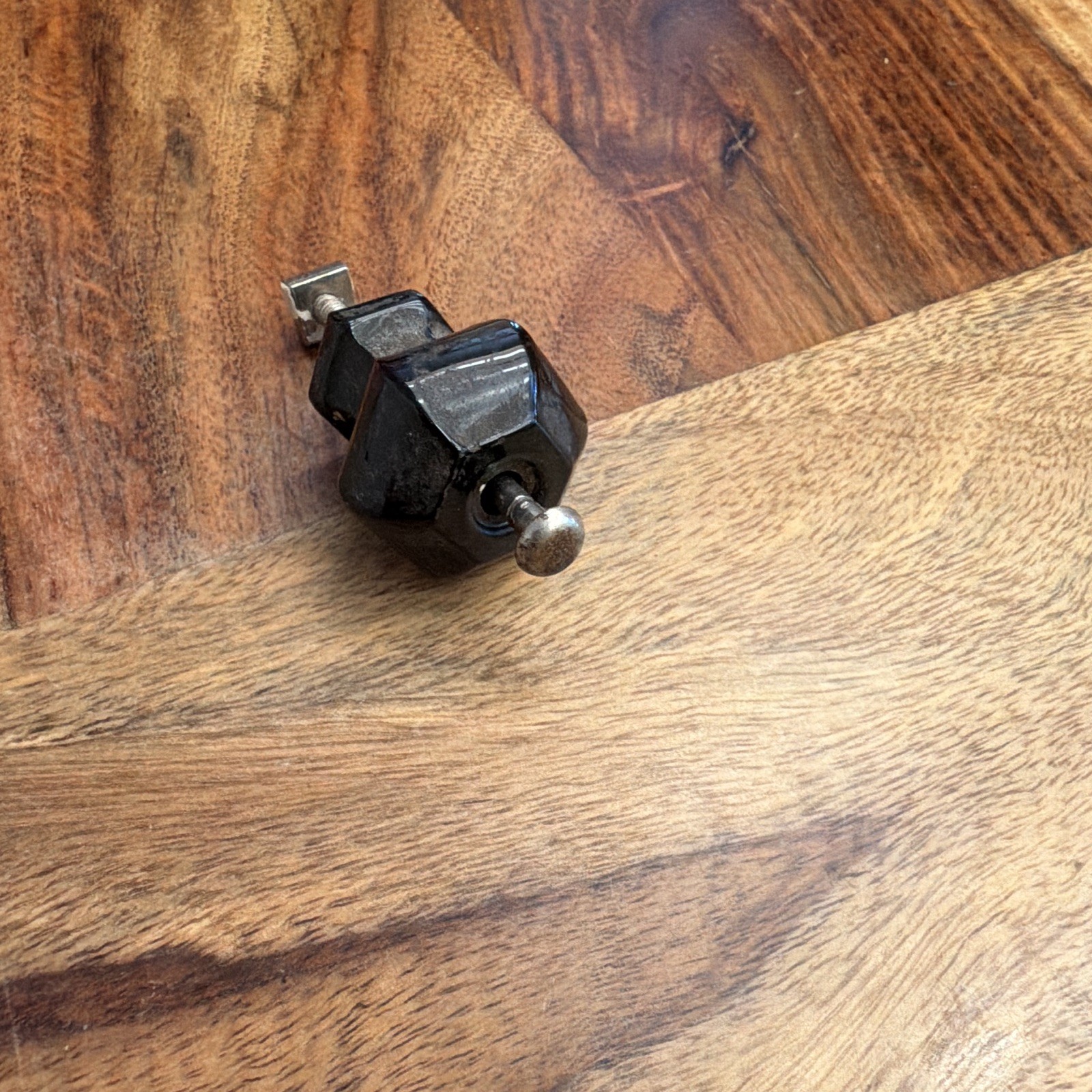 Black Hexagonal Glass Drawer/Cabinet Knob Pull w/ Metal Screw needs cleaning.