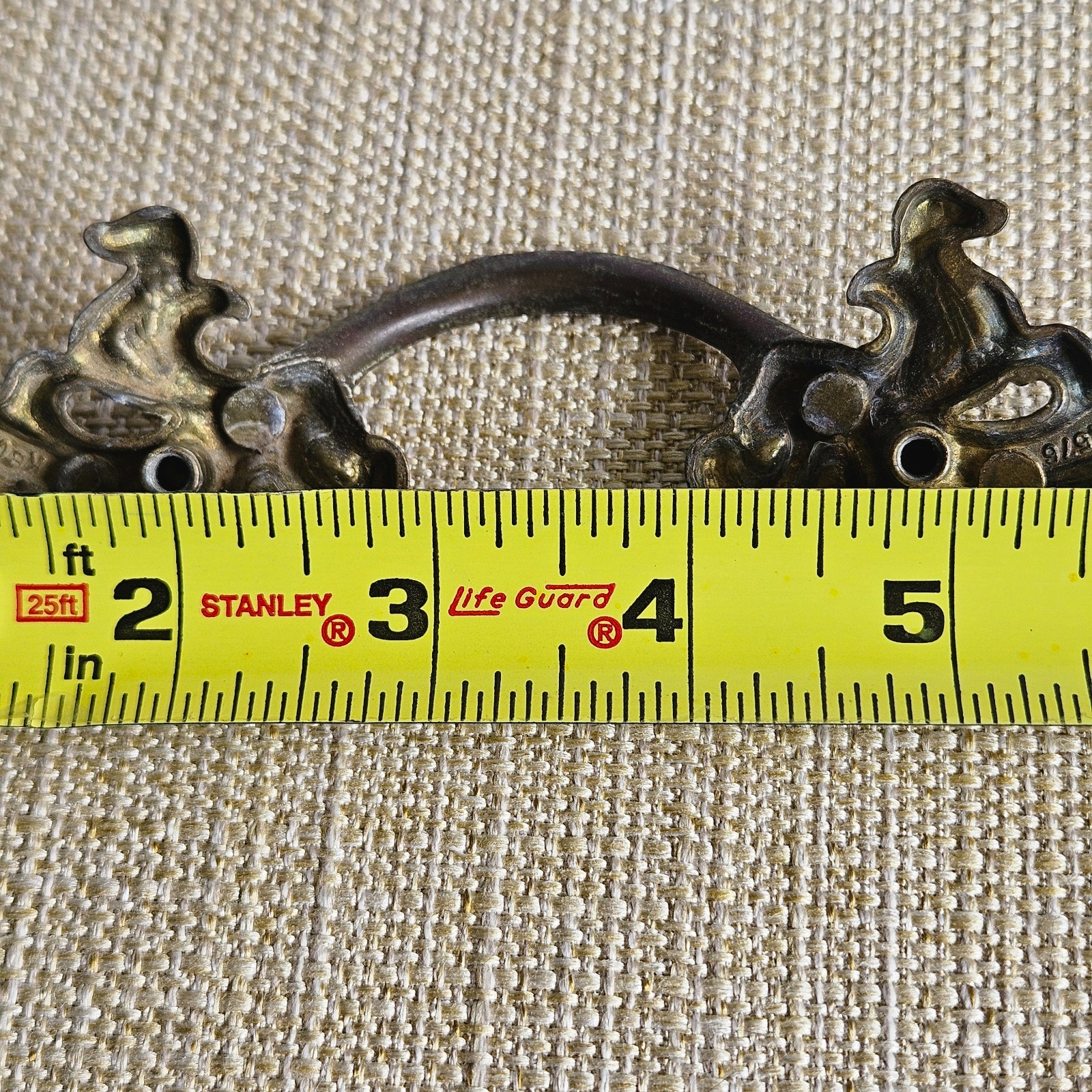 French Provincial Bail Drop Drawer Pulls Pair Antique Brass Patina Ornate M1676