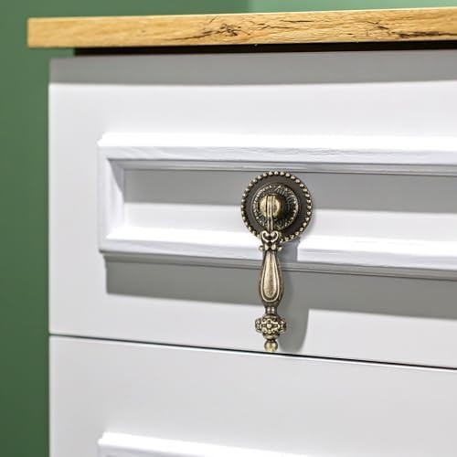 6PCS Antique Style Tear Drop Pulls, Zinc Alloy Cabinet Pull Handle Knobs Vintage