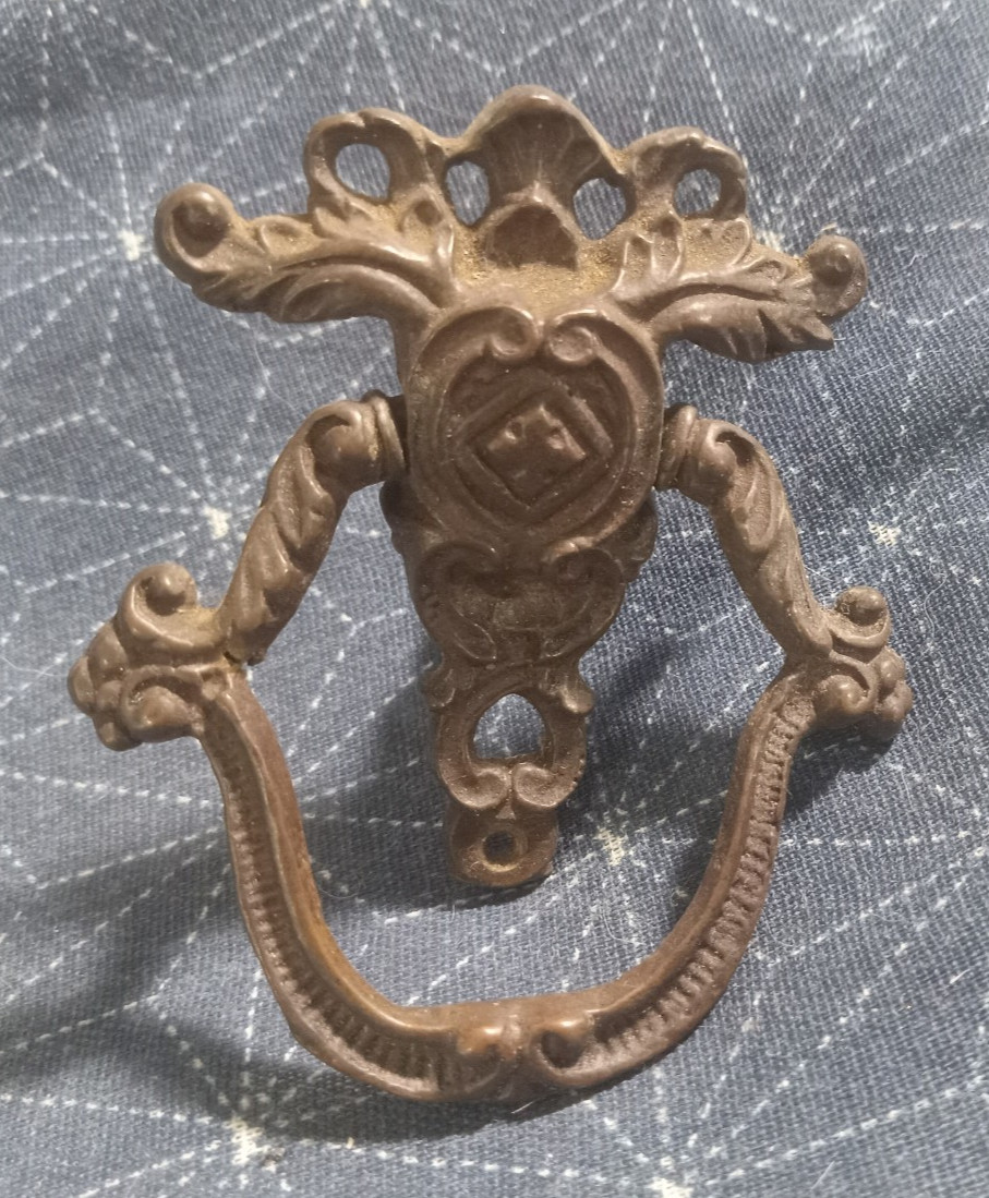 Antique Vintage Brass Ring Pull and Ornate Keyhole