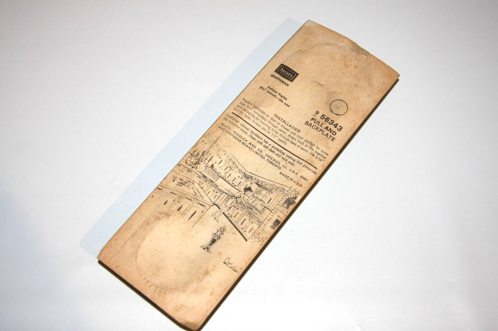 Sears Craftsman Antique English Cabinet Drawer Pull & Backplate 9-56343 NOS