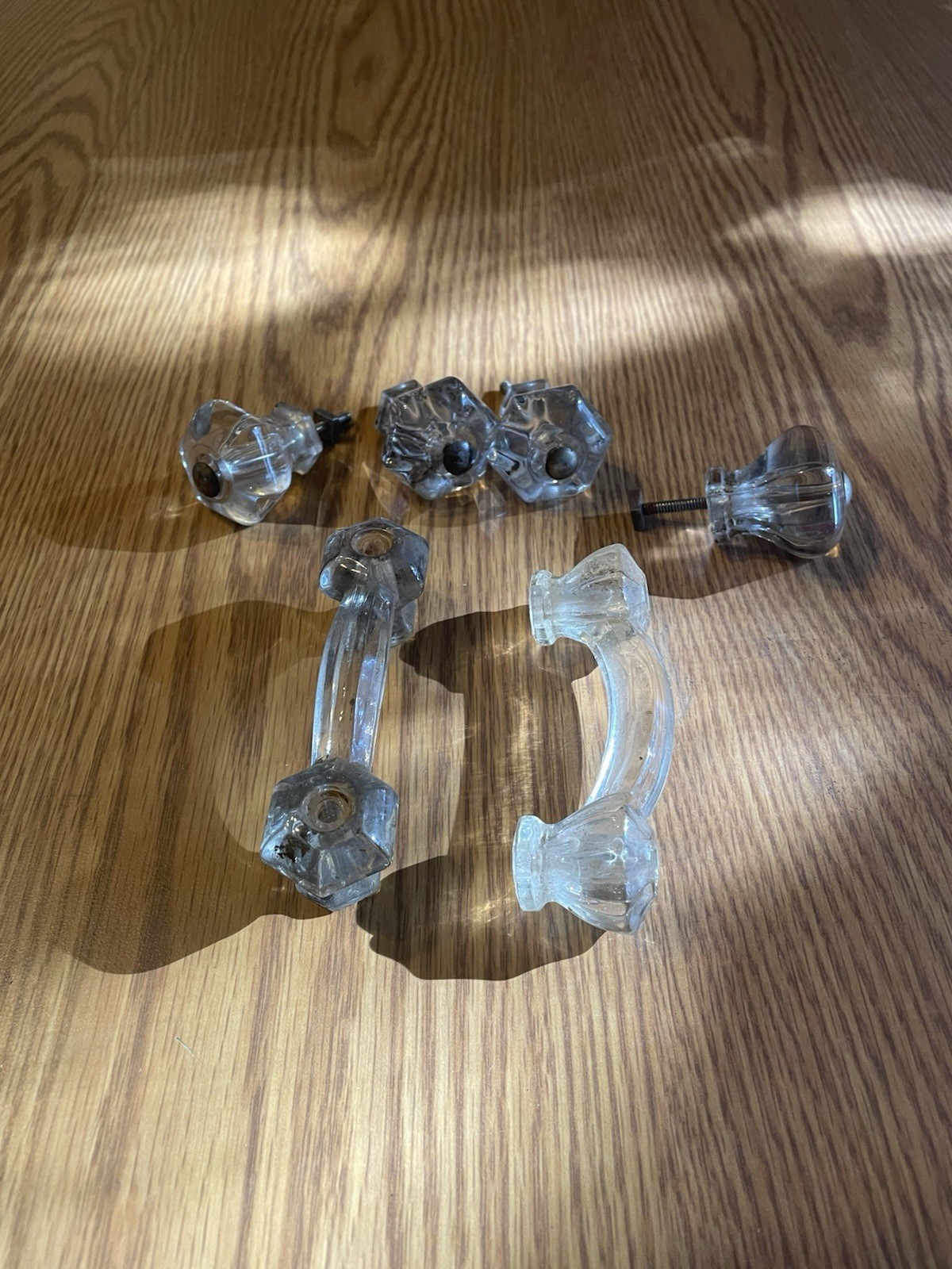 VINTAGE Set Of 6 CLEAR GLASS CABINET PULLS Salvage Hardware Reclaimed