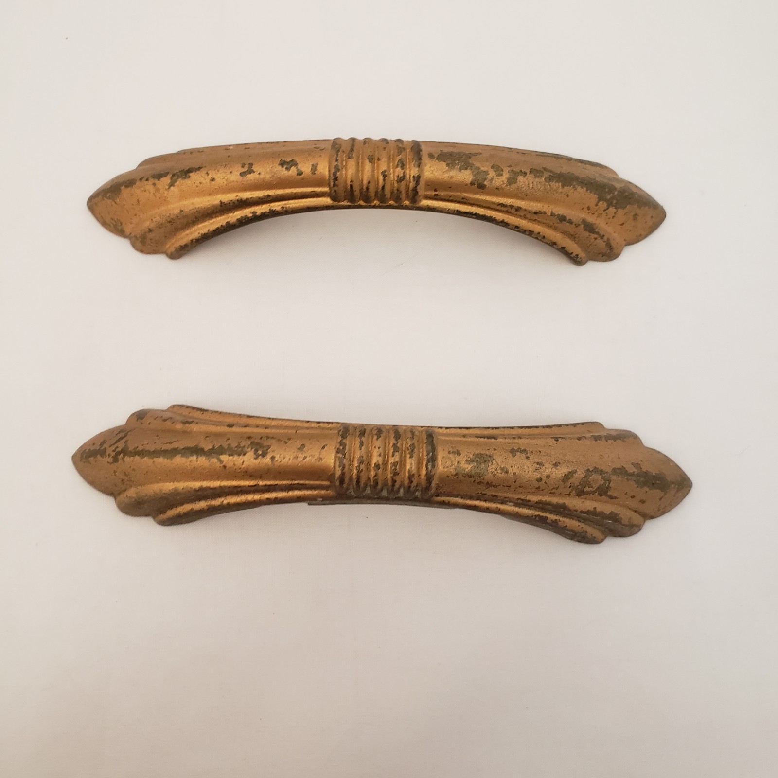 VTG Art Deco Waterfall Furniture Hardware Brass Pulls Handles Set Of 2