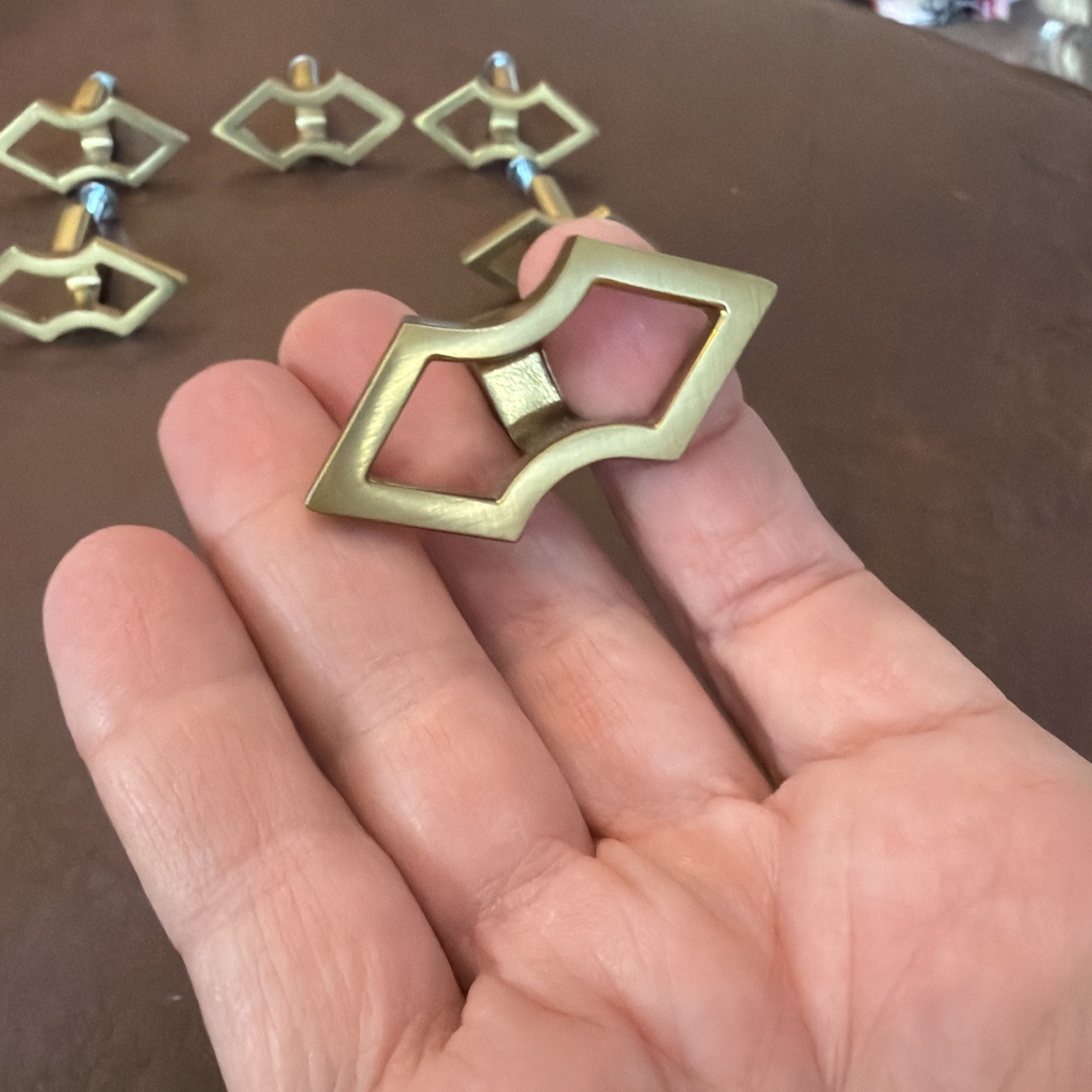 Vintage Set of 6 Solid Brass Geometric Cabinet Drawer Pulls MCM
