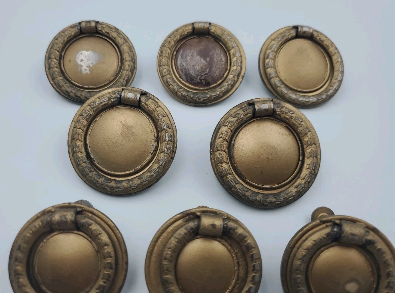 Metal Drawer Ring Pull Knobs Reclaimed Salvage 2 Sizes Lot Of 8