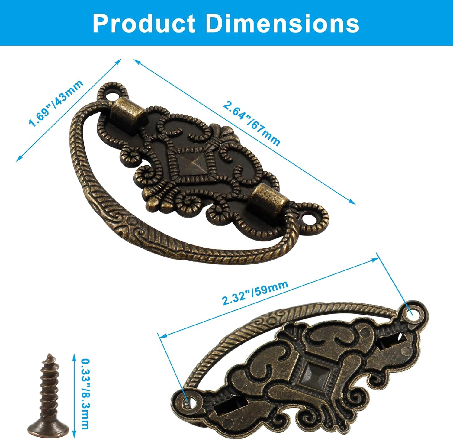 12-Pack Vintage Antique Bronze Pull Handle – for Retro Drawer Jewelry Box Kit…