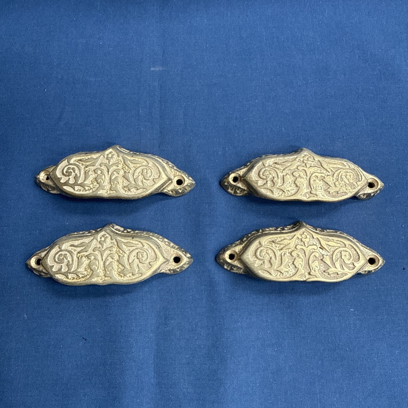 4 Victorian Style Brass Apothecary Bin Pulls Handles NOS